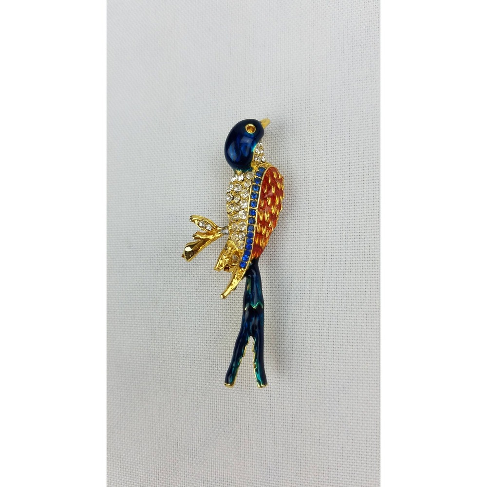 Vintage crystal bird brooch pin multi color‎ rhinestones bird enamel